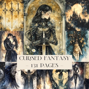 Fae Court Dark Fantasy Junk Journal Pages, Bookish Romantasy, Celestial Dark Romance Digital Collage, Night Aesthetic, Scrapbook Paper