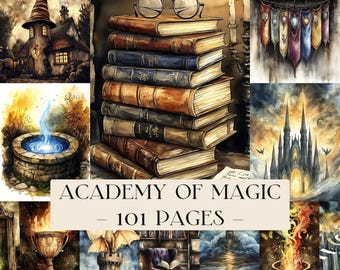 Academy of Magic Junk Journal Kit, Magic School Journal, Wizard collageblad, Wizards Witch Journal Wizarding Ephemera Spellbook Printables