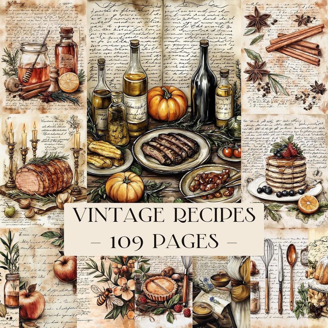 Vintage Recipe Junk Journal Pages, Cooking Printable, Baking Collage Sheet, Kitchen Ephemera ...