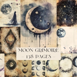 Moon Witch Grimoire Printable Papers, Book Of Shadows Journal Pages Blank Filler Paper Vintage Witchy Occult Esoteric Writing Paper Download