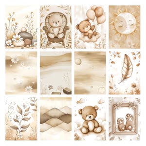 Boho Baby Bear Digital Paper Pack, Neutral Scrapbook Papers, Beige Pattern, Newborn Background, Nursery Background, Nursery Pattern image 12