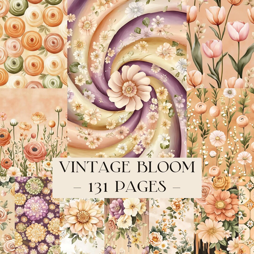 Vintage Bloom Junk Journal Pages, Floral Shabby Chic Printable Ephemera ...