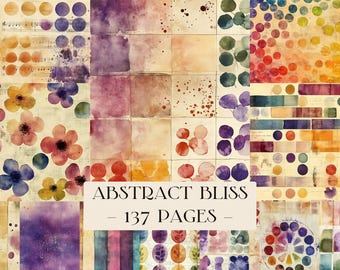 Abstract Bliss Digitaal Papier, Scrapbookpapier, Mixed Media Kunst, Abstracte achtergrond, Stippen, Strepen, Bloemen Junk Journal Pages, Bloemen