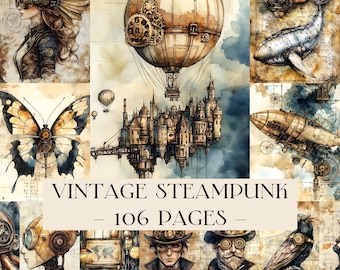 Vintage Steampunk Junk Journal Kit, Instant Download, Digitaal Scrapbookpapier, Victoriaanse ephemera, collagevellen, afdrukbare achtergronden