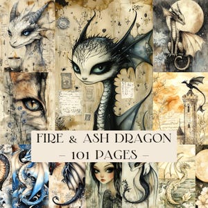 Feuer und Asche Junk Journal Seiten, Fantasy Dragon Digitale Papiere, Mittelalter Sammelalbum, druckbare Ephemera, Vintage Collage Art Pack
