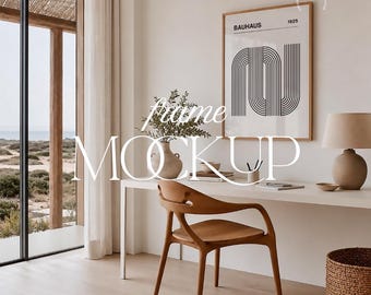 Workspace Frame Mockup, Scandinavian Office, Minimalist Interior, Wall Art Mockup, PSD & JPG