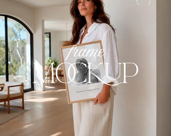 Neutral Interior Frame Mockup, Elegant Female Hands Frame Display PSD JPG