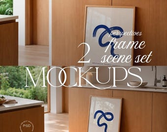 Scandinavian Kitchen Frame Mockup Bundle Neutral Interior Wall Art PSD JPG