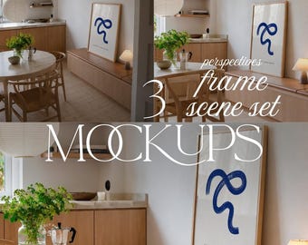 Neutral Interior Frame Mockup Scandinavian Kitchen Bundle Wall Art PSD JPG