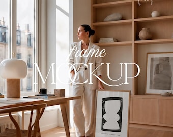 Neutral Interior Frame Mockup Scandinavian Office Workspace Woman PSD JPG