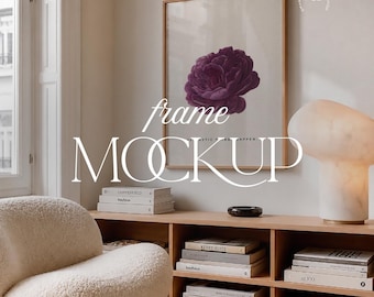 Neutral Interior Frame Mockup Scandinavian Living Room Wall Art PSD JPG