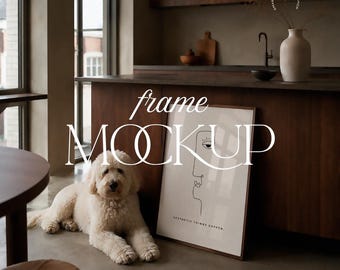 Frame Mockup Dark Scandinavian Kitchen Neutral Interior Wall Art PSD JPG
