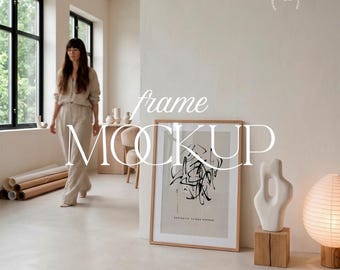 Artist Studio Frame Mockup, Neutral Interior Wall Art Display PSD JPG