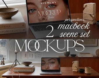 MacBook Screen Mockup Luxury Mid Century Branding Scene PSD JPG