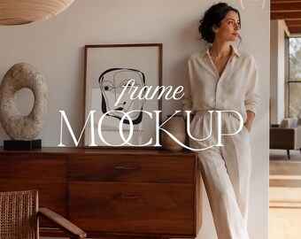 Neutral Interior Frame Mockup Midcentury Scandinavian Editorial Woman PSD JPG
