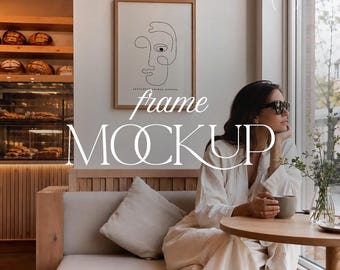 Neutral Interior Frame Mockup Coffee Shop Editorial Styled Stock PSD JPG