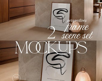 Scandinavian Kitchen Frame Mockup Bundle Neutral Interior Wall Art PSD JPG