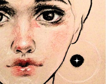 宇宙の女性の肖像画プリント｜パステル画による表現豊かな魂のアート