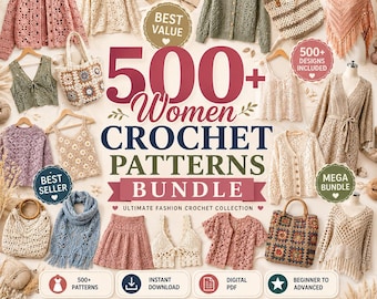510+ Women Crochet Patterns Mega Bundle – Sweaters, Shawls, Bags (PDF Download)