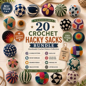 20 Crochet Hacky Sack Pattern Bundle PDF, Footbag Crochet Pattern, Amigurumi Ball Pattern, Beginner Friendly