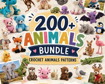 Pacote com mais de 200 padrões de crochê de animais | Download instantâneo em PDF de amigurumi