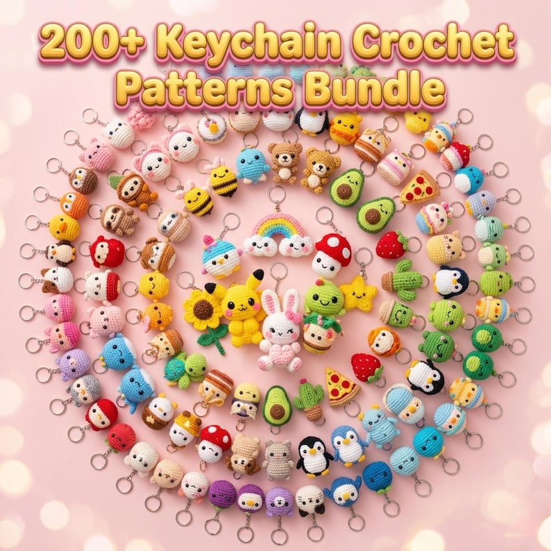 200+ Crochet Keychain Patterns Bundle | Amigurumi Animals, Food ...