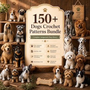 150+ virkmönster för hundar, amigurumi, valpraser, nybörjare i PDF-format (digital nedladdning)