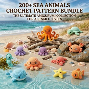 200+ Sea Animals Crochet Pattern Bundle PDF,Amigurumi Ocean Animals Pattern, Beginner Crochet Pattern,Octopus Crab Fish Whale Turtle Pattern