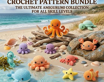 Meer dan 200 gehaakte zeedieren bundel pdf, amigurumi-oceaandierenpatroon, haakpatroon voor beginners, octopuskrab vis walvis schildpadpatroon