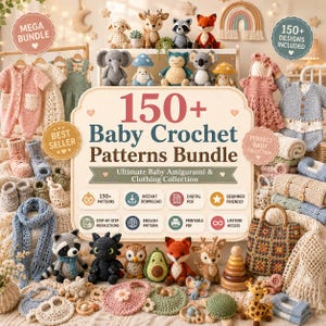100+ virkmönster för babydjur | Amigurumi gosedjur PDF-paket (digital nedladdning)