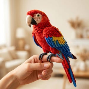 Crochet Parrot Pattern PDF | Scarlet Macaw Amigurumi | Stuffed Bird Crochet Pattern | Tropical Bird Plushie | Macaw Crochet Pattern
