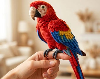 Crochet Parrot Pattern PDF | Scarlet Macaw Amigurumi | Stuffed Bird Crochet Pattern | Tropical Bird Plushie | Macaw Crochet Pattern