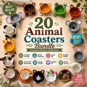 20 Animal Crochet Coaster Patterns Bundle | Easy Amigurumi Designs (PDF Download)