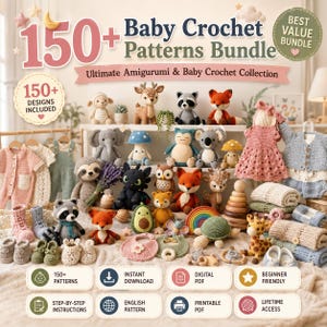 100+ Baby Virkmönster Paket | Amigurumi Djur, Leksaker PDF (Digital Nedladdning)