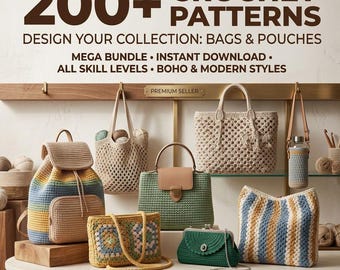 Crochet Bag Pattern Bundle 200+ Portemonnaie Häkelanleitung PDF Sofortiger Download Boho Tasche Häkelbeutel-Muster Häkelanleitung für Anfänger