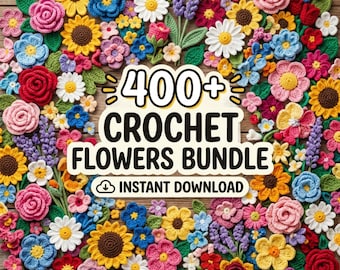 Bundel 400+ gehaakte bloemenpatronen | Bloemenappliqué voor beginners, motief (pdf-download)