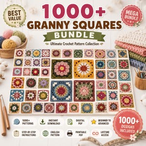 1000+ Crochet Granny Square Patterns Bundle | Afghan Blanket Motifs (PDF Download)