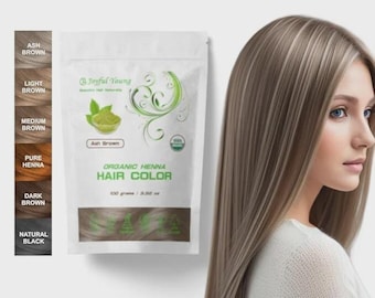 Ash Brown Henna Hair Dye Powder Organic Natural Hair Color, Chemical-Free Vegan Gray Coverage Herbal Dye