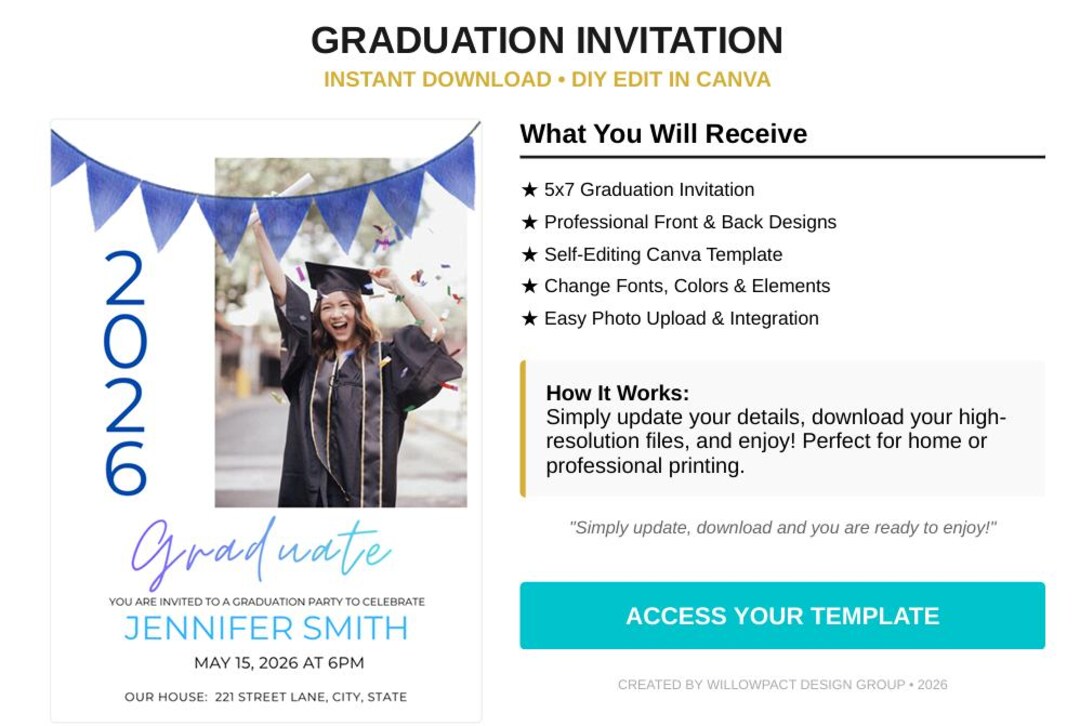 Editable Graduation Party Invitation Template, Instant Download ...