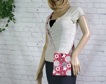 Crossbody Bag - Crossbody Passport Bag - Red Floral Crossbody Bag - Crossbody Cellphone Bag - Flower Crossbody Bag - Smartphone Sling Bag