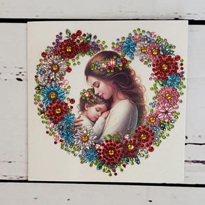 Carte de voeux art diamant vierge-carte fête des mères-carte meilleure maman-nouvelle maman-carte art diamant percé à la main mère et enfant carte fête des mères