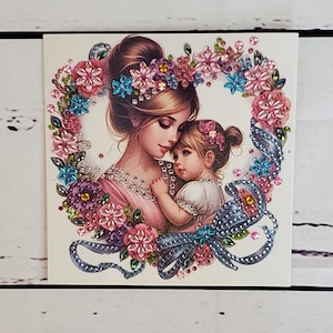Carte de voeux art diamant vierge-carte fête des mères-carte meilleure maman-nouvelle maman-carte art diamant percé à la main mère et enfant carte fête des mères
