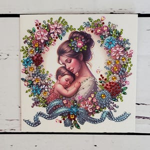 Carte de voeux art diamant vierge-carte fête des mères-carte meilleure maman-nouvelle maman-carte art diamant percé à la main mère et enfant carte fête des mères
