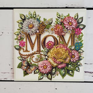 Carte de voeux art diamant vierge-carte fête des mères-carte meilleure maman-carte nouvelle maman-carte de fête des mères art bouquet floral diamant foré à la main