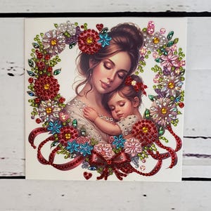 Carte de voeux art diamant vierge-carte fête des mères-carte meilleure maman-nouvelle maman-carte art diamant percé à la main mère et enfant carte fête des mères