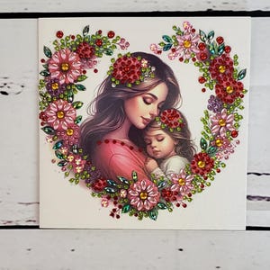Carte de voeux art diamant vierge-carte fête des mères-carte meilleure maman-nouvelle maman-carte art diamant percé à la main mère et enfant carte fête des mères
