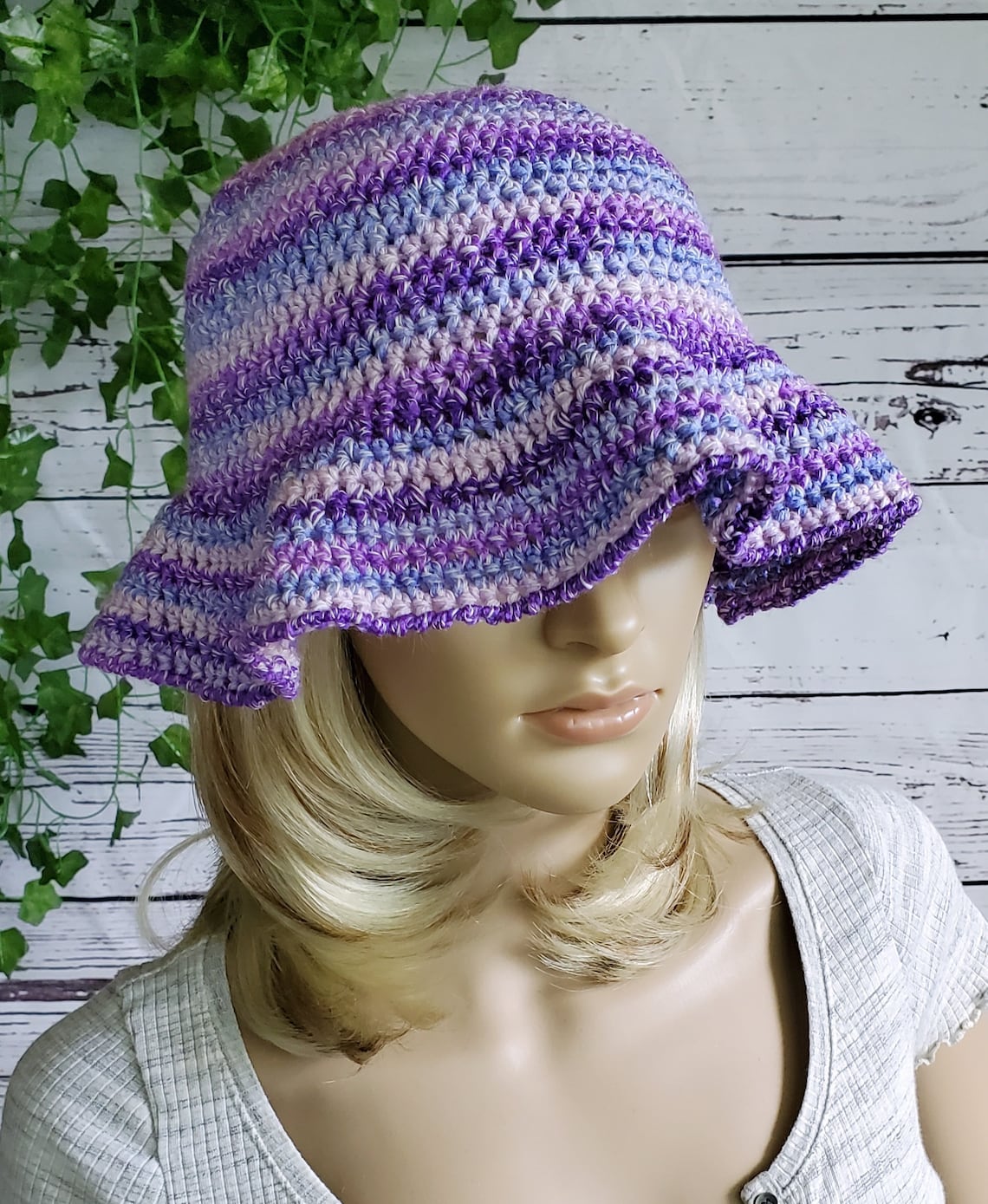 Crochet Bucket Hat Crochet Cotton Blend Womens Floppy Brim Etsy
