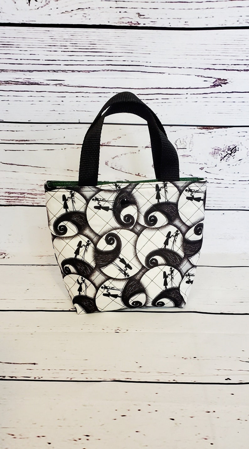 Nightmare Before Christmas quilted mini tote lunch bag with Jack and Sally.