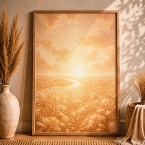 Divine Light Printable Wall Art | Minimalist Spiritual Guidance, Sacred Geometry, Sun and Gold Hour Decor for Meditation and Healing Spaces