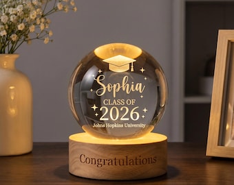 Regalo de graduación personalizado, lámpara de noche de bola de cristal de la promoción de 2026, lámpara de noche 3D para el día de la graduación